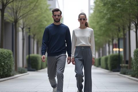 東京・表参道のストリートでアスレジャーウェアを着用したカップル