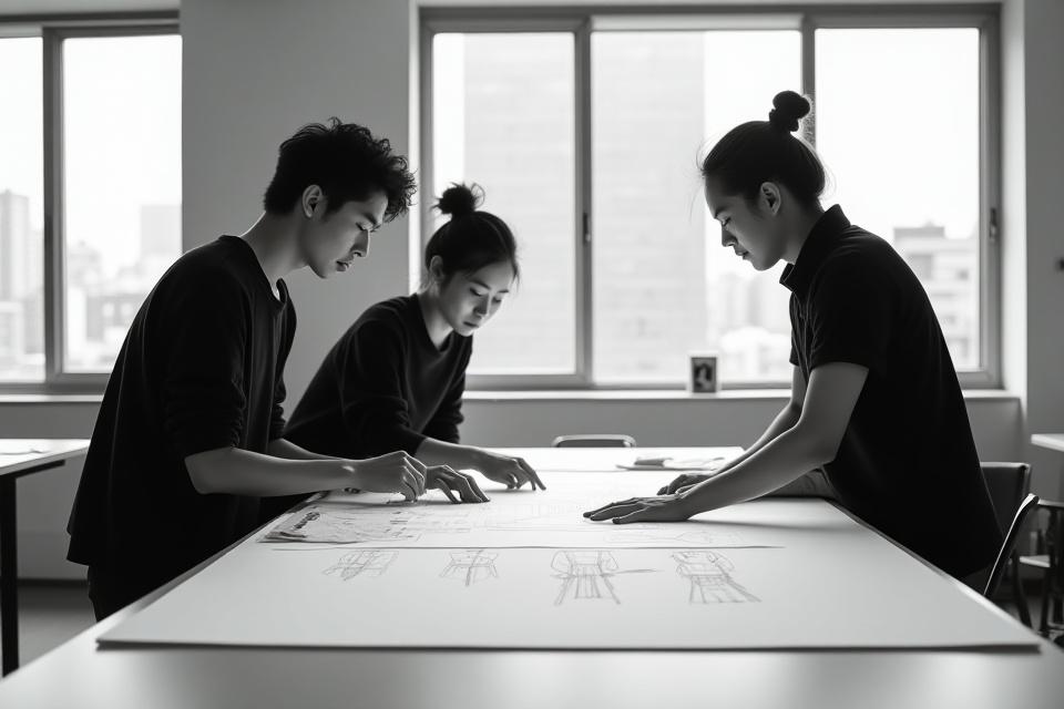 東京・日本橋のデザインスタジオで打ち合わせをするデザイナーたち