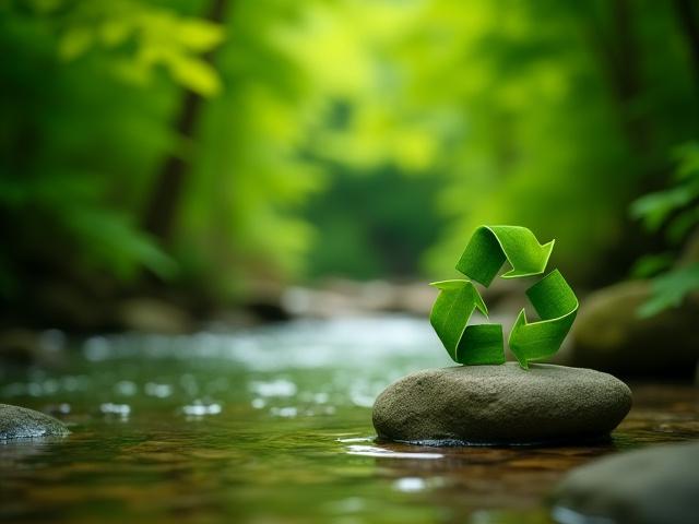 緑豊かな森林とリサイクルマークのイメージ