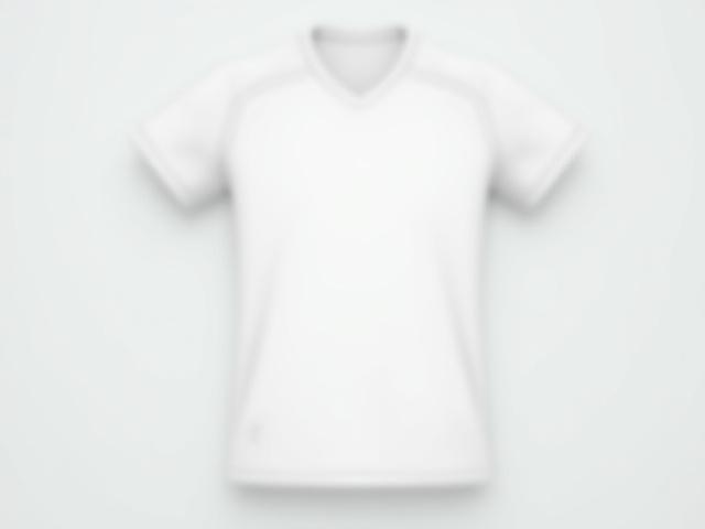 フィールドに置かれた、シンプルながらも洗練されたデザインの白いサッカーユニフォーム。細部のステッチやロゴが強調されている。